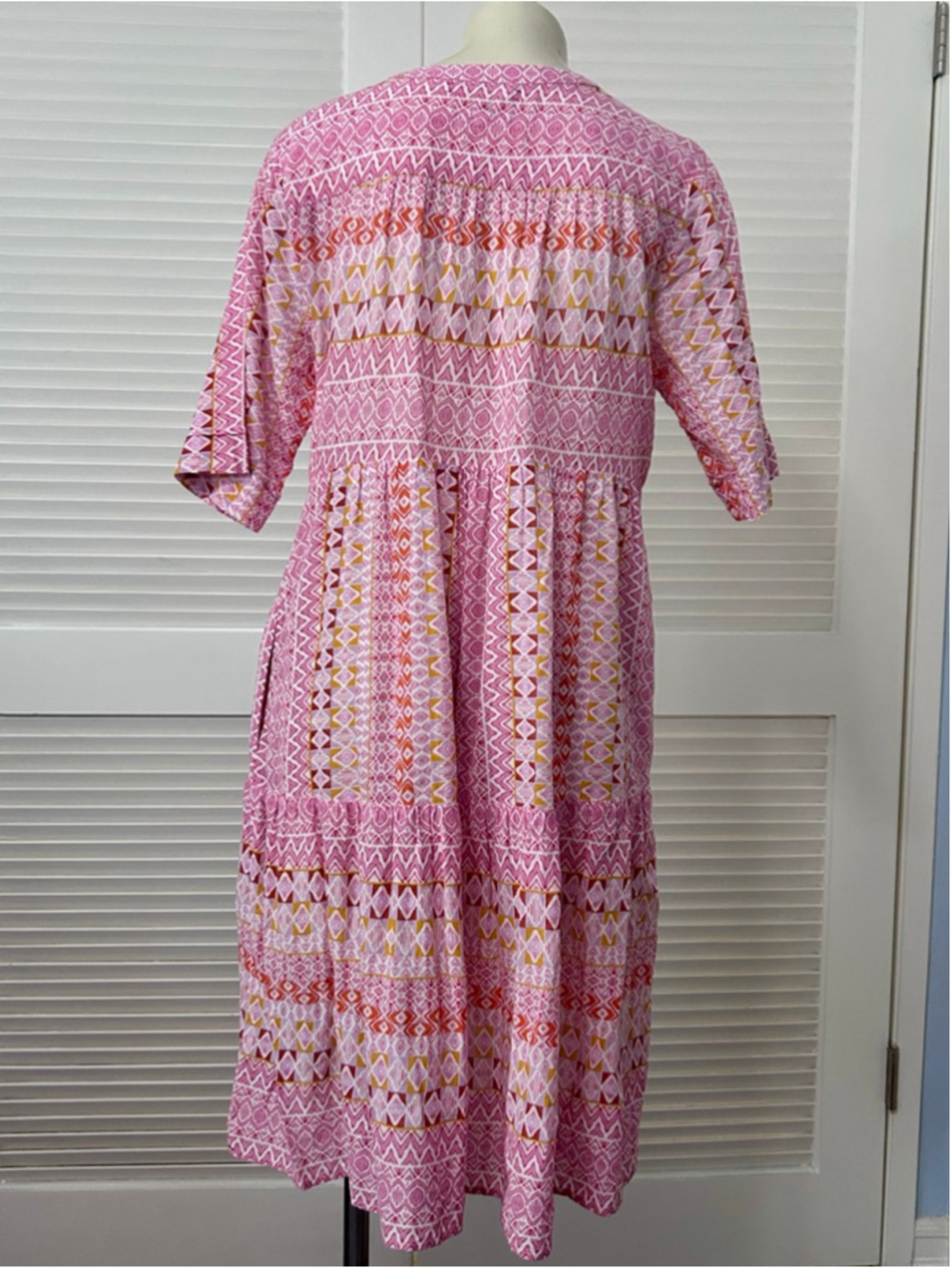 Xirena Billie Dress M Pink Geometric Block Print Cotton Babydoll Mini - Picture 6 of 12